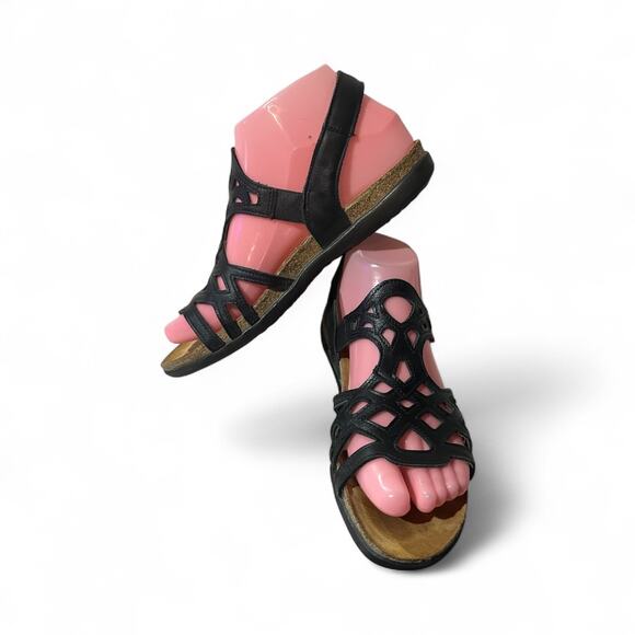 Naot Paris Black Leather Sandals Size EU 37 / US 6 Slingback Comfortable - Picture 4 of 8